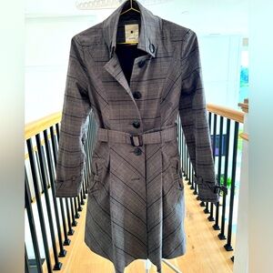 Anthropologie Gray Elevenses Inverness Plaid Trench Coat